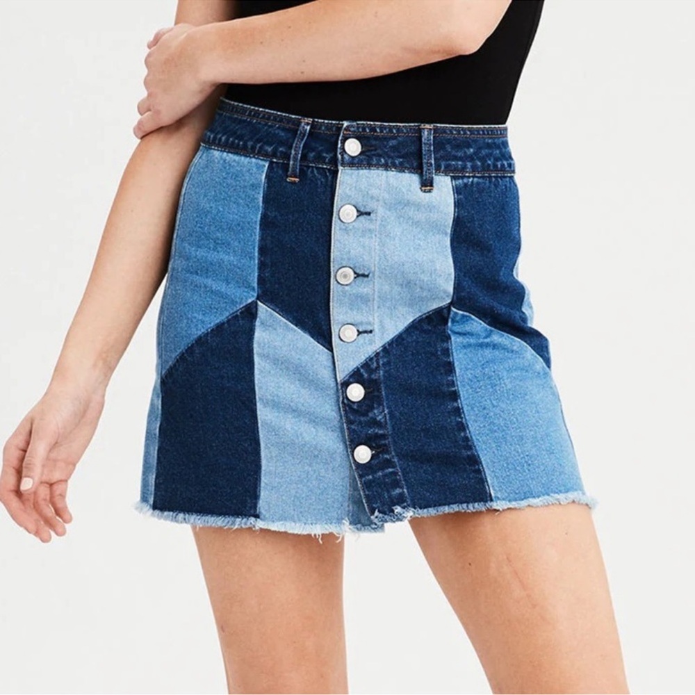 American Eagle Outfitters High Rise Festival Mini Skirt Color Block Raw Hem